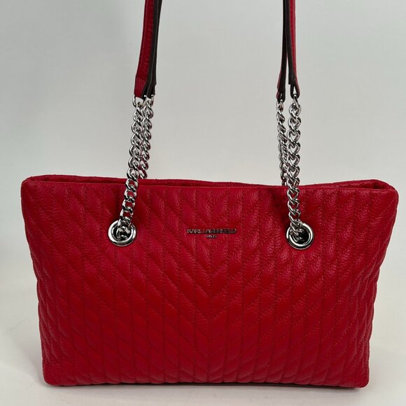 Karl Lagerfeld Paris Womens Karolina Chain Tote Bag, Crimson - Picture 2 of 9